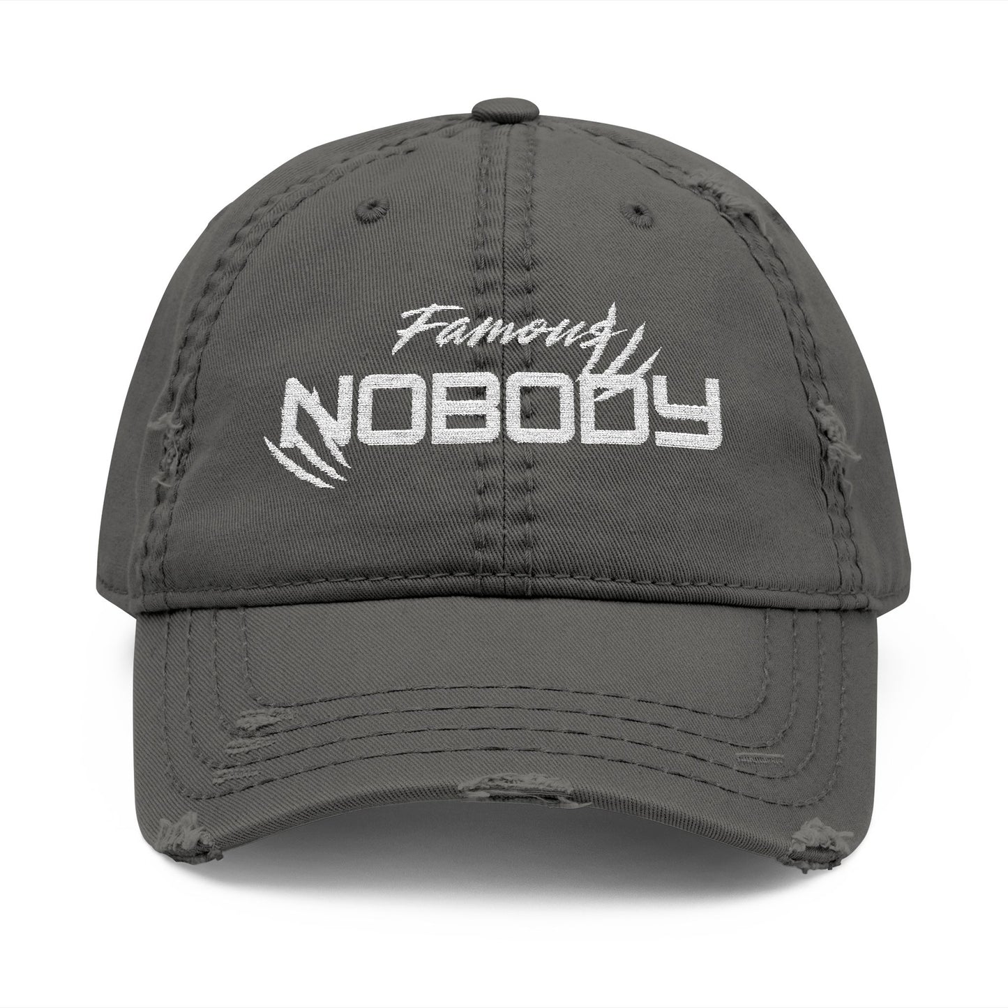 Distressed Dad Hat – Famous Nobody Embroidery, Casual Style Cap for Everyday Wear