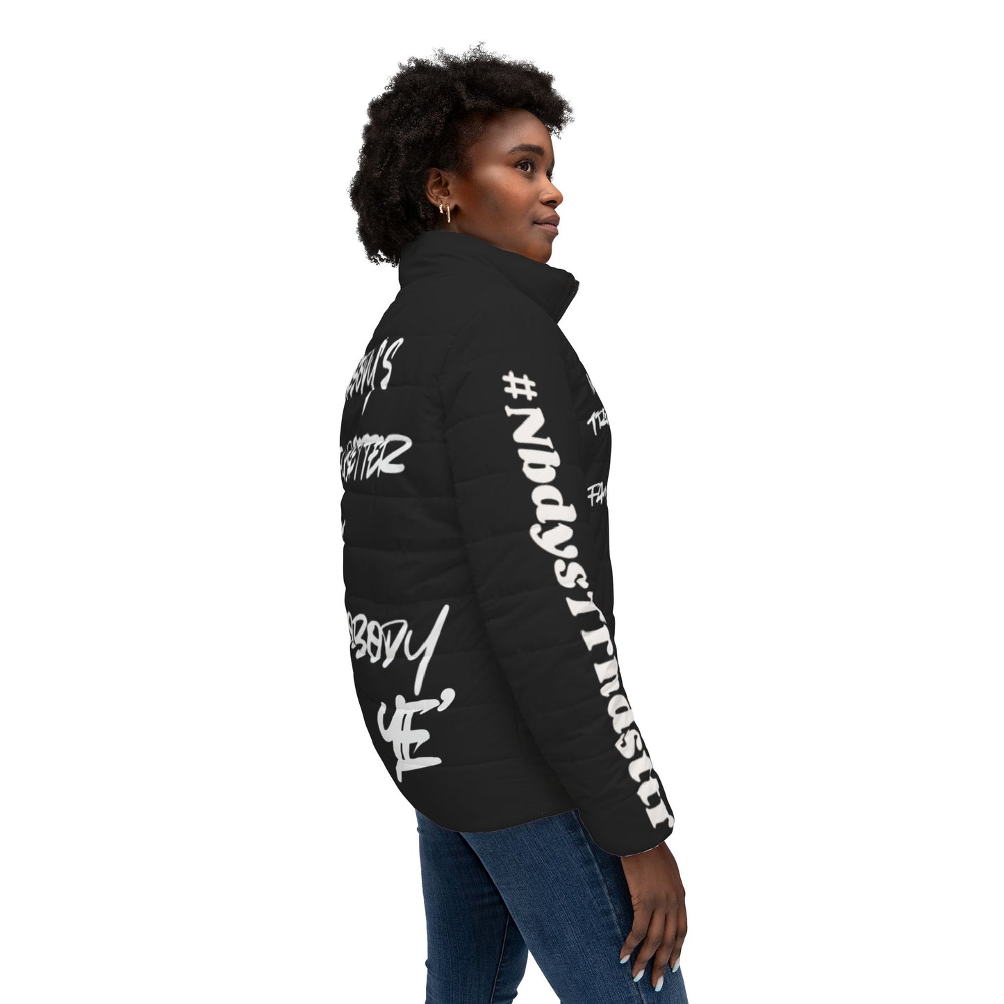 Women's First Edition Winter Collection Nobody's Trendsetter x Famous Nobody - Black Graphic Puffer Jacket