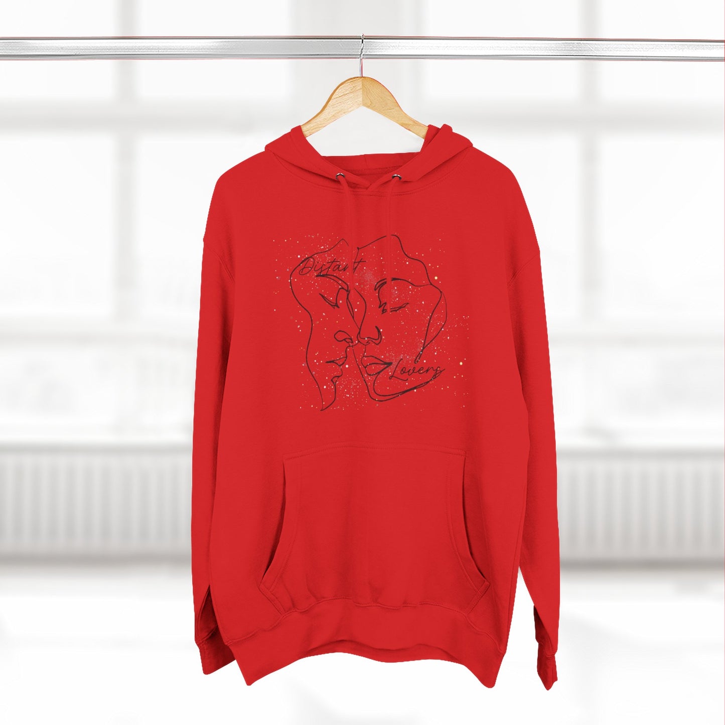 Distant Lovers Hoodie — Minimal Line Art Love Sick Couple & Mountain Graphic