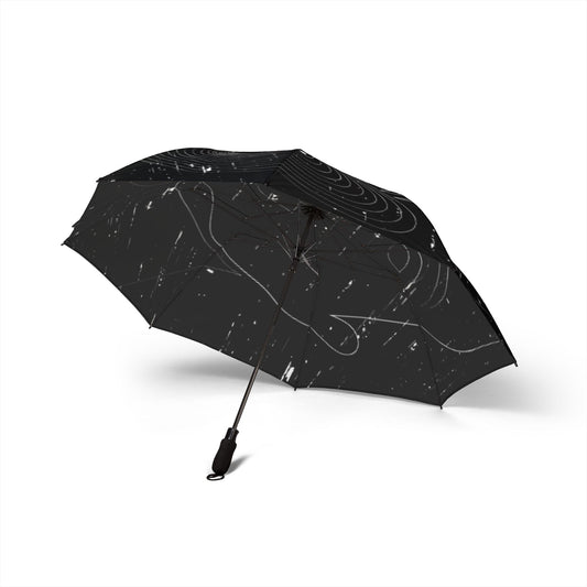 Distorted Face Compact Foldable Umbrella — Black Abstract Print