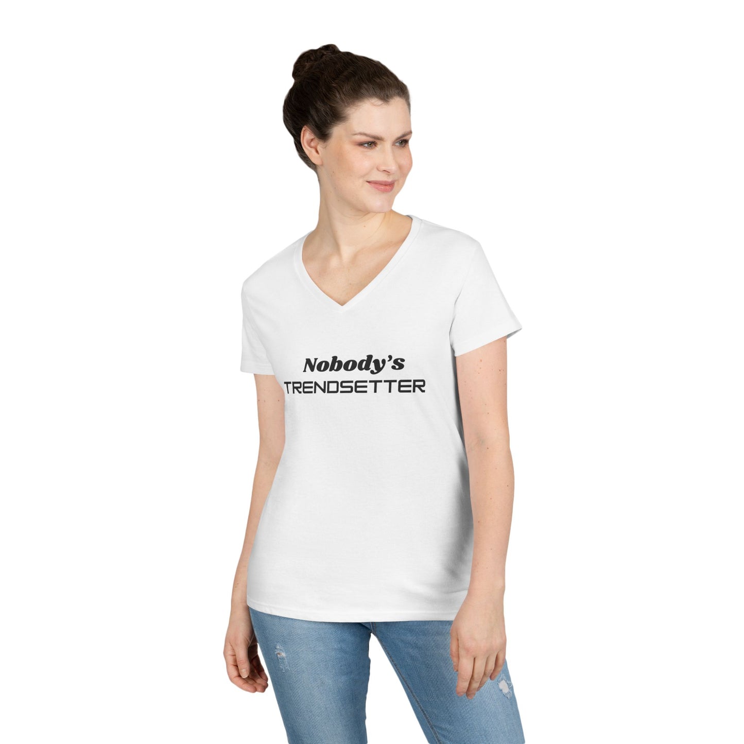 Ladies' V-Neck T-Shirt - 'Nobody's Trendsetter' - Casual Fashion Statement