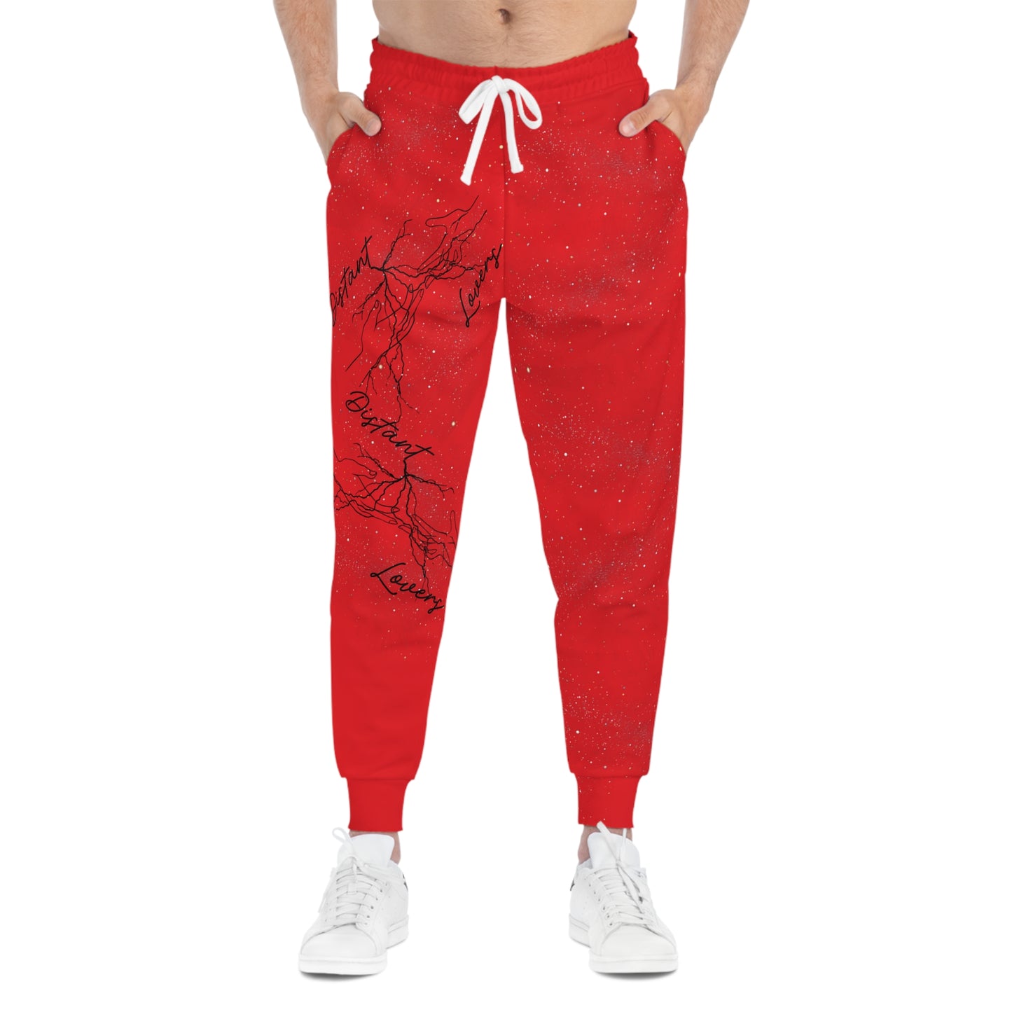 Distant Lovers Line Art Joggers — Lover Sick Minimal Couple Sketch Athletic Sweatpants