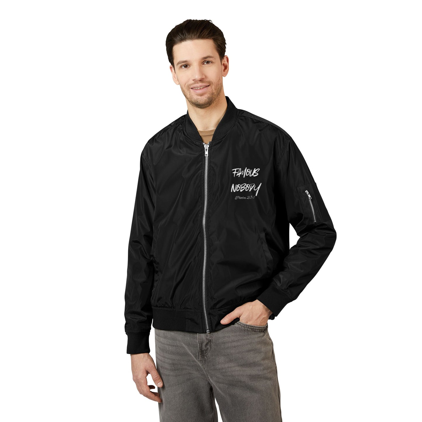 Psalm 23 Bomber Jacket with Embroidery - Fashionable Outerwear for Eco-Conscious Style