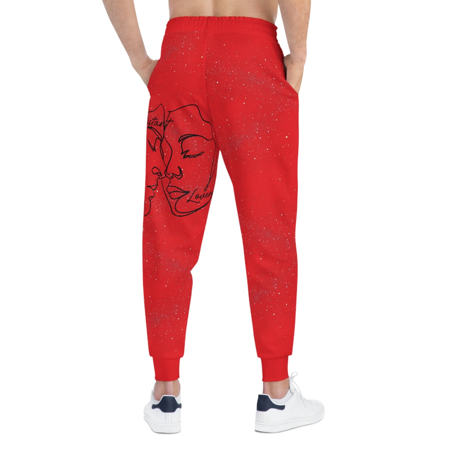 Distant Lovers Line Art Joggers — Lover Sick Minimal Couple Sketch Athletic Sweatpants