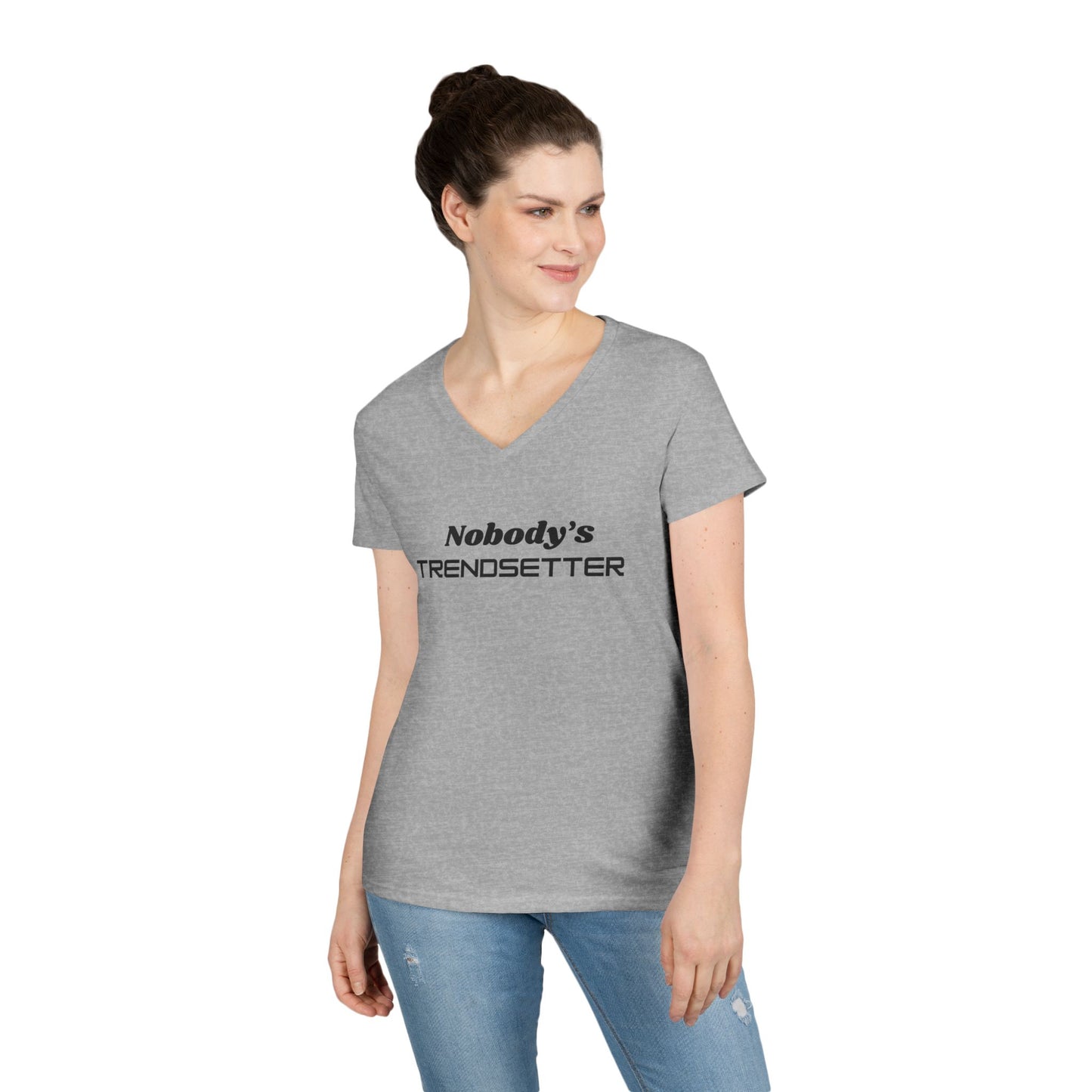 Ladies' V-Neck T-Shirt - 'Nobody's Trendsetter' - Casual Fashion Statement