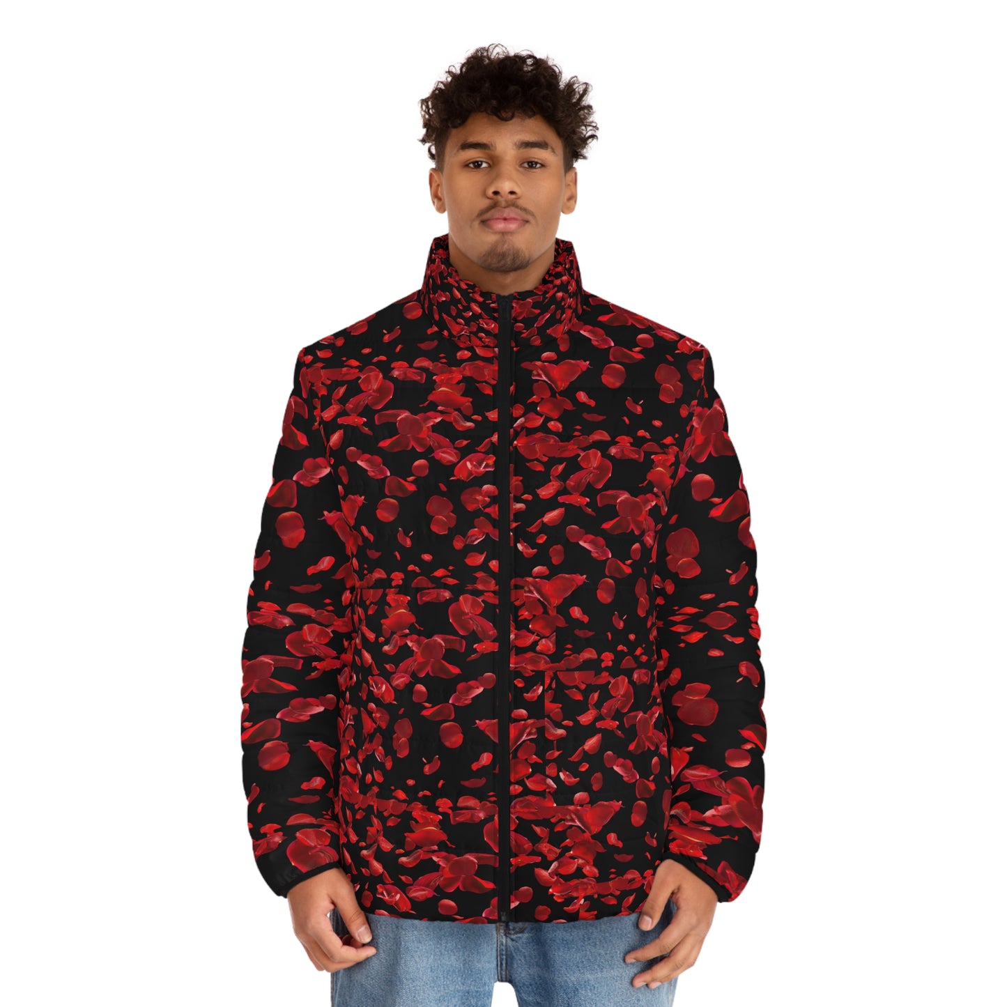 Men's Red Rose Petal Puffer Jacket – Love Sick Collection All-Over Print