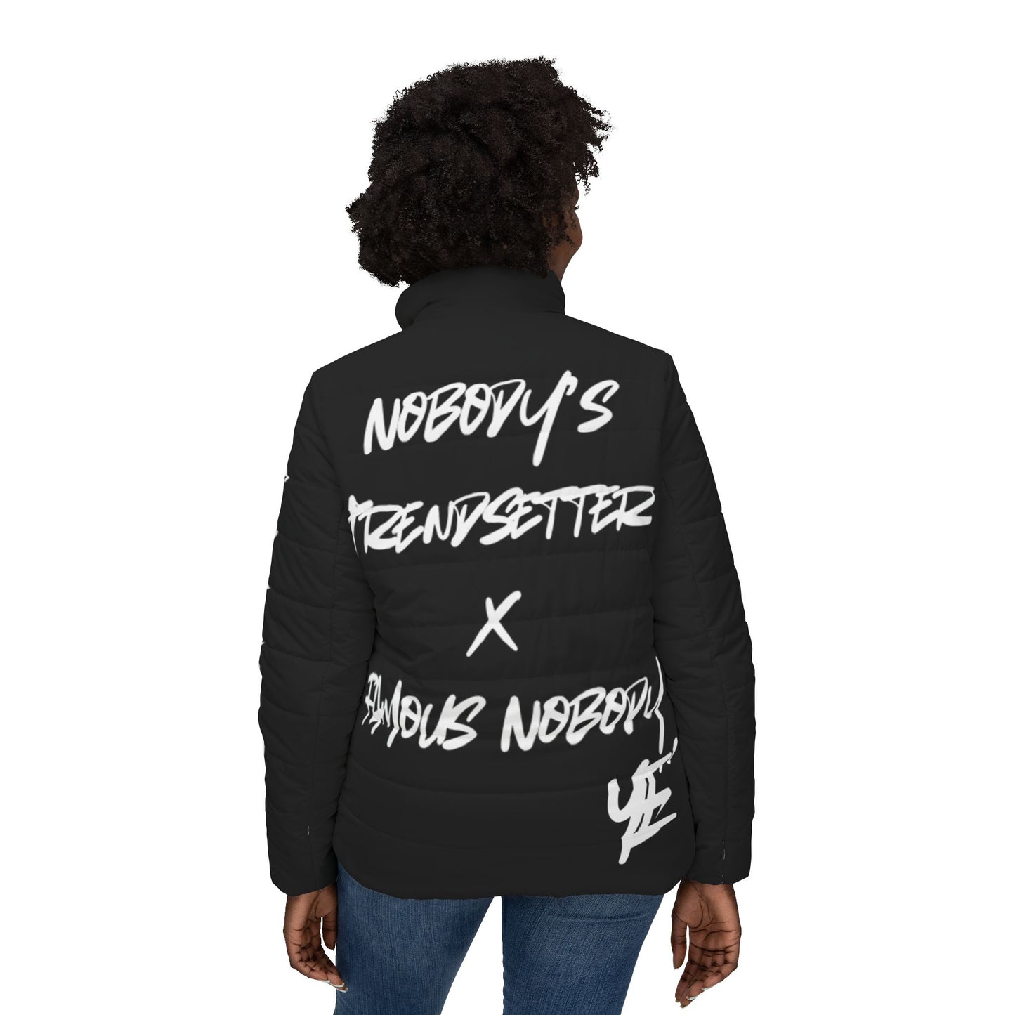 Women's First Edition Winter Collection Nobody's Trendsetter x Famous Nobody - Black Graphic Puffer Jacket
