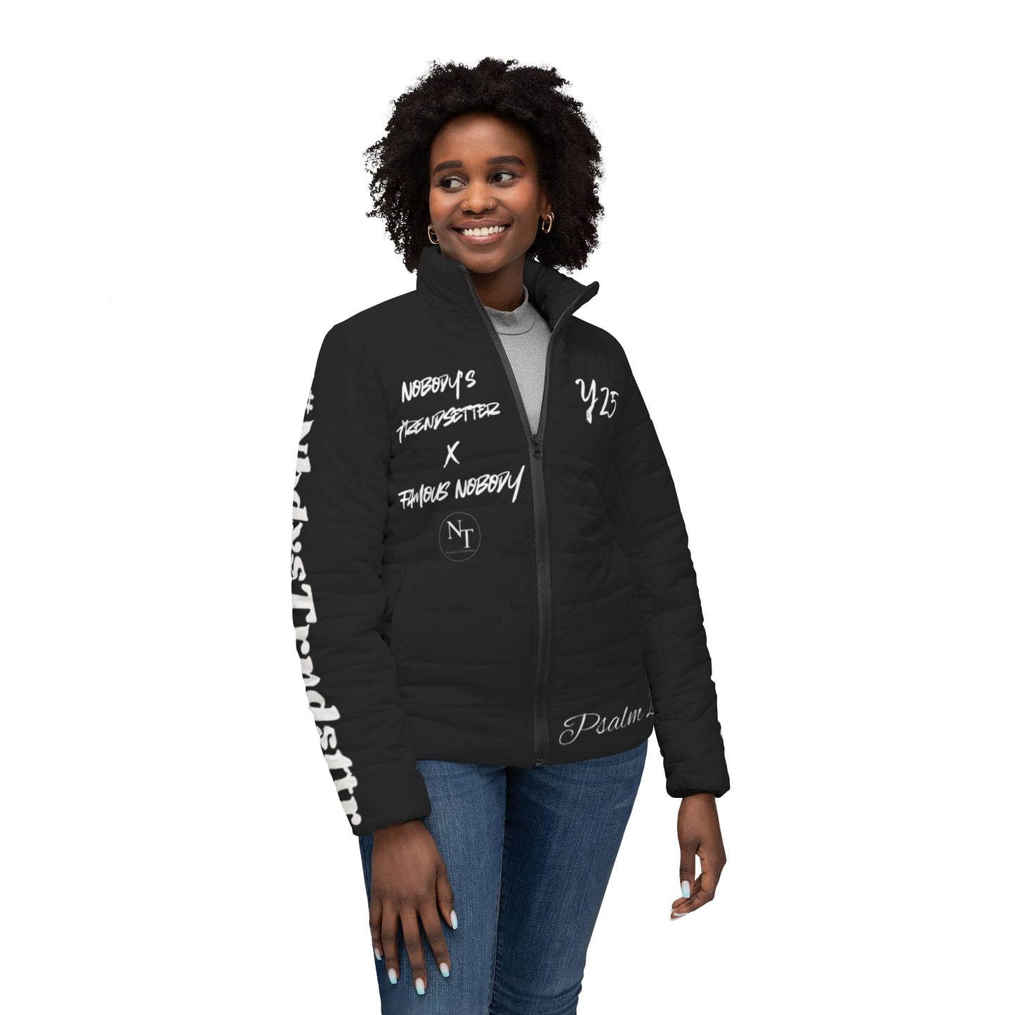 Women's First Edition Winter Collection Nobody's Trendsetter x Famous Nobody - Black Graphic Puffer Jacket