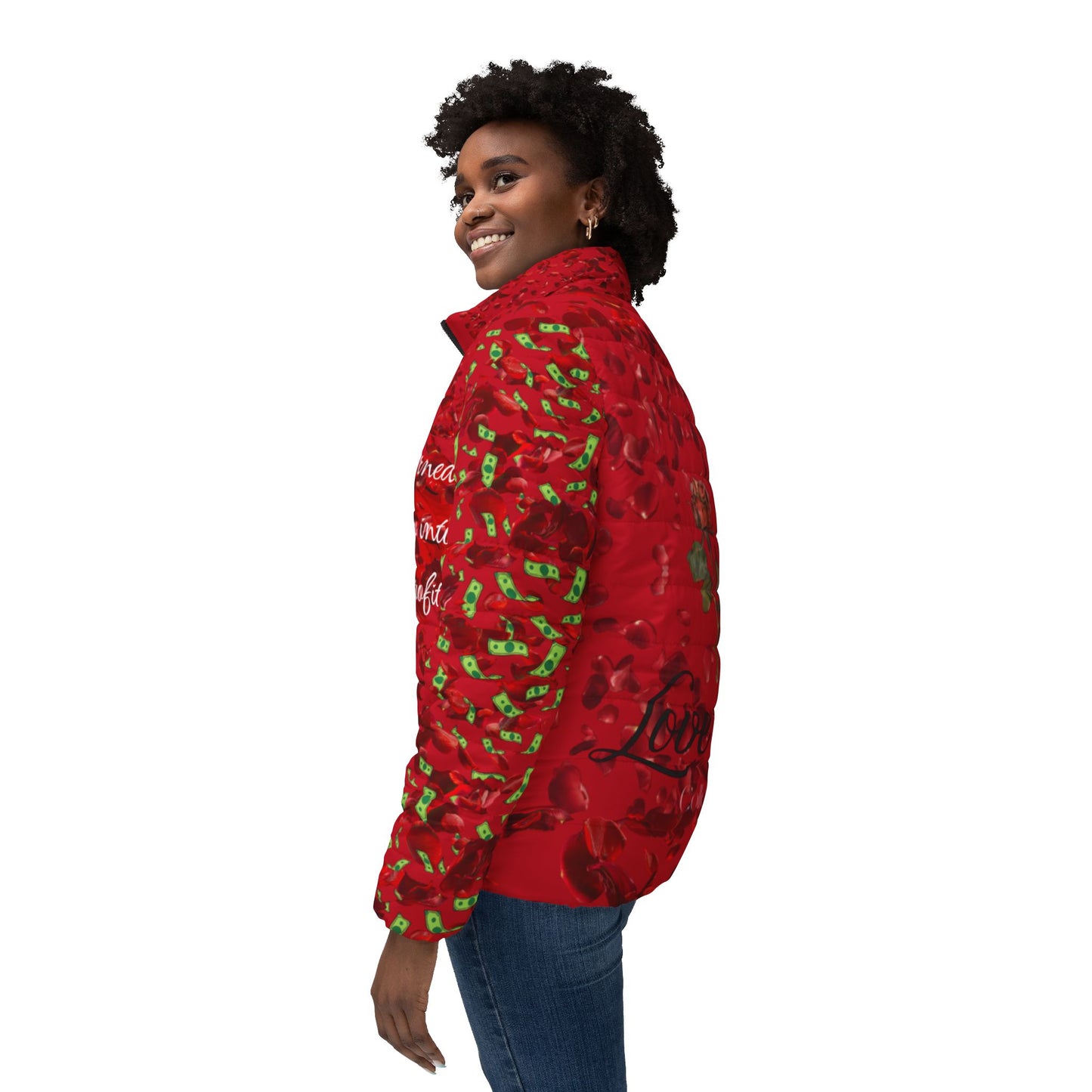 Love Sick Red Rose Women’s Puffer Jacket — Romantic Valentine’s All-Over Print