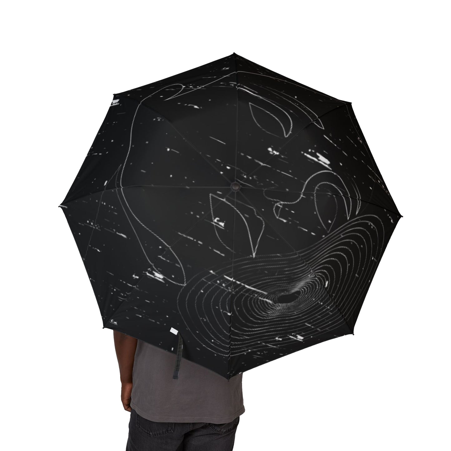 Distorted Face Compact Foldable Umbrella — Black Abstract Print