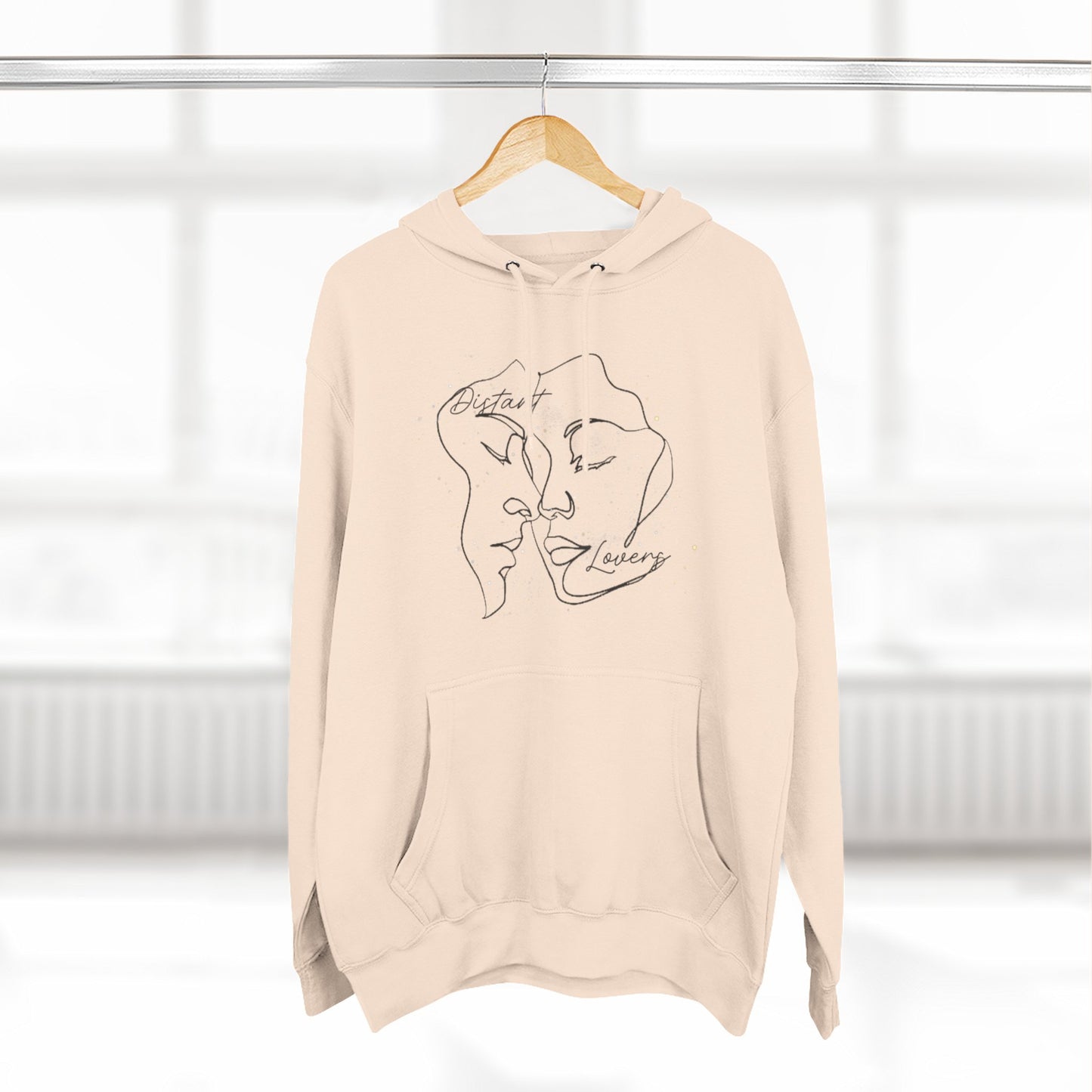 Distant Lovers Hoodie — Minimal Line Art  Love Sick Couple & Mountain Graphic