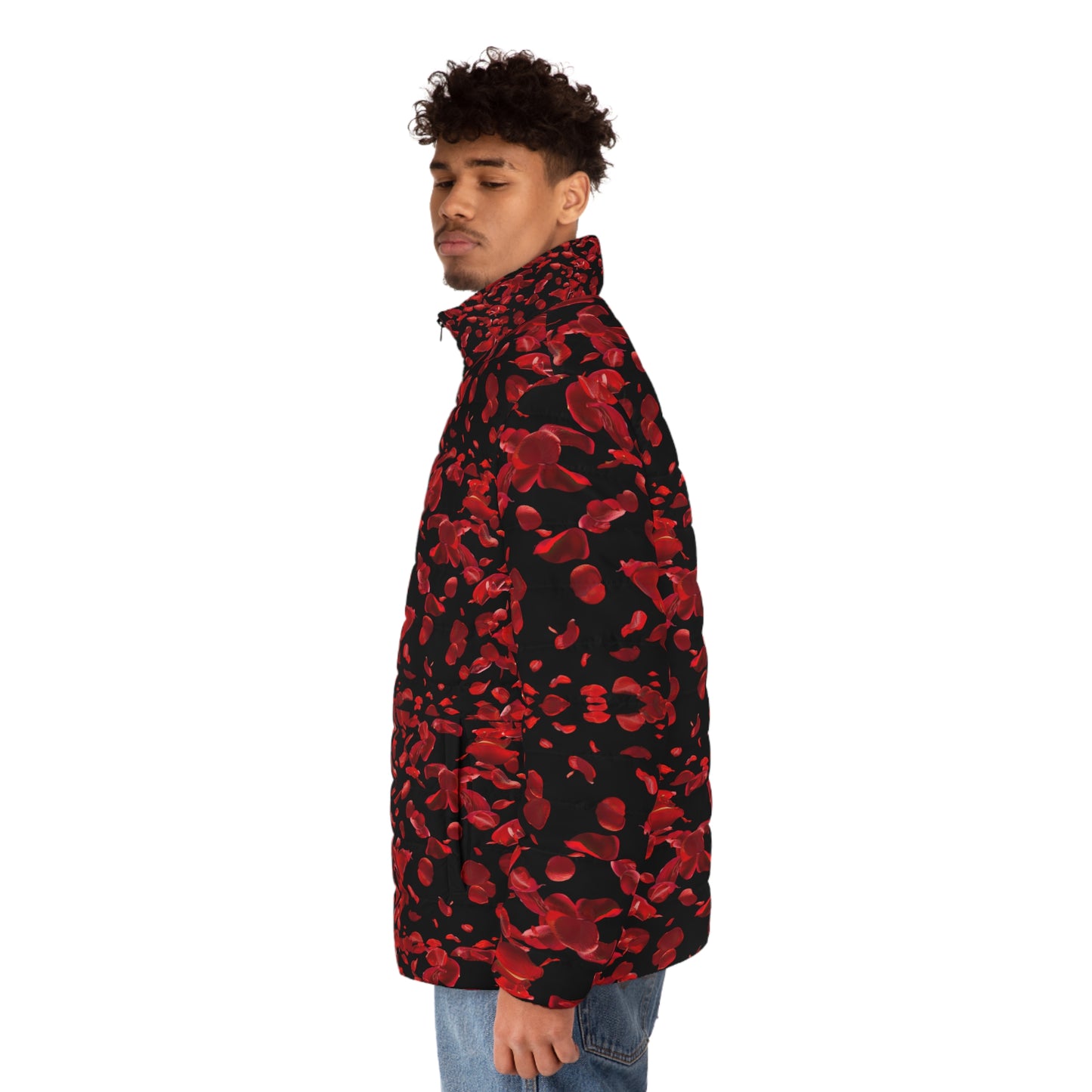 Men's Red Rose Petal Puffer Jacket – Love Sick Collection All-Over Print