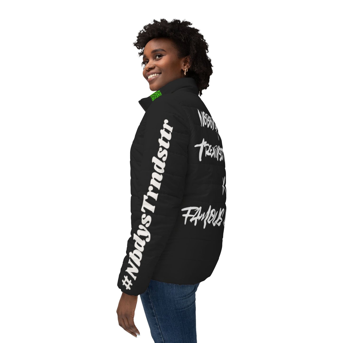 Women's First Edition Winter Collection Nobody's Trendsetter x Famous Nobody - Black Graphic Puffer Jacket