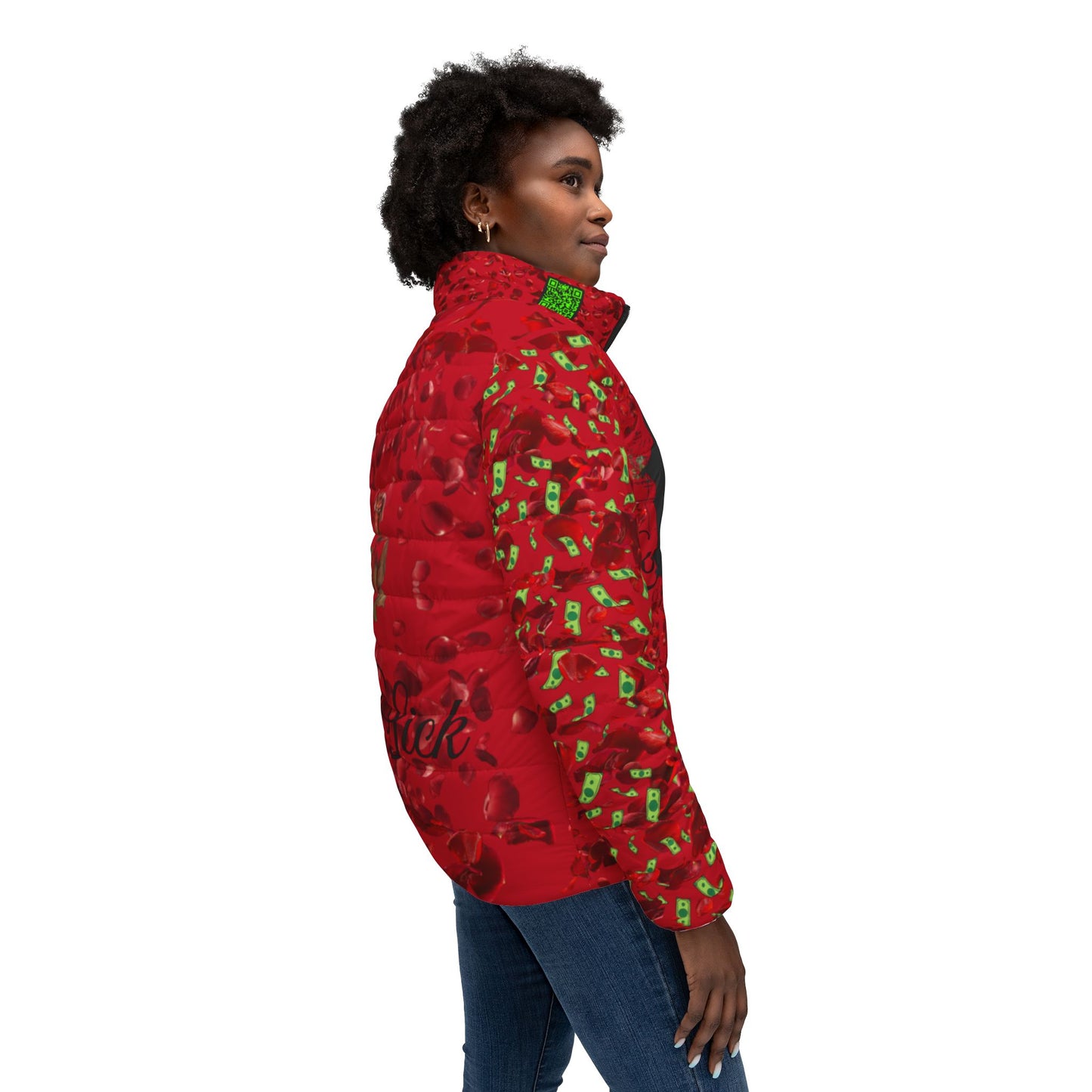 Love Sick Red Rose Women’s Puffer Jacket — Romantic Valentine’s All-Over Print