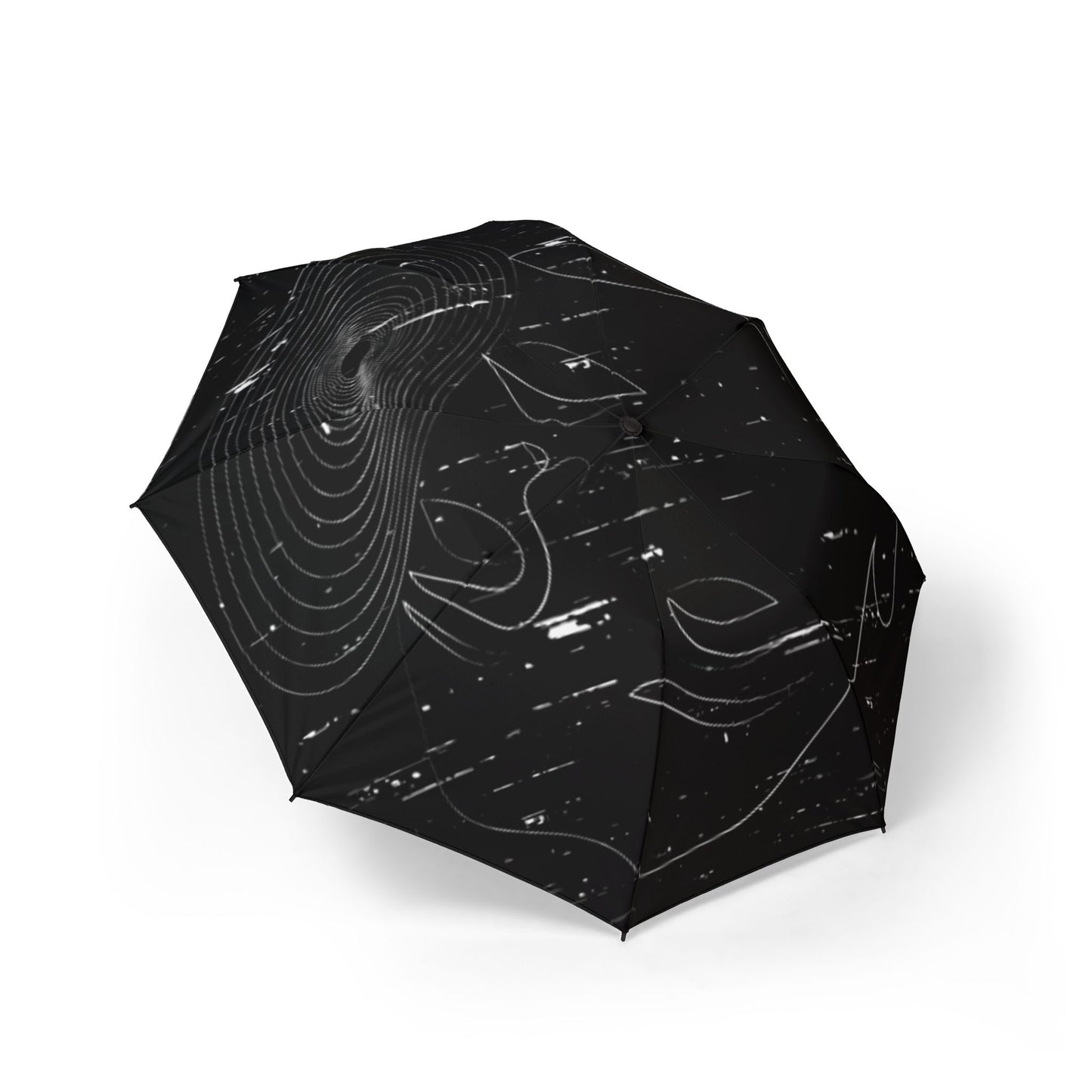 Distorted Face Compact Foldable Umbrella — Black Abstract Print