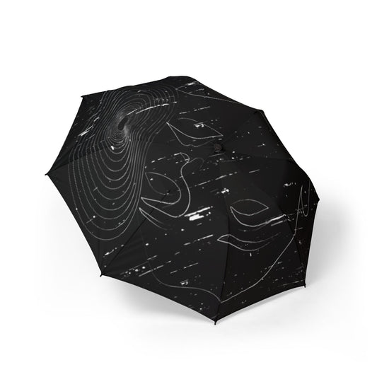 Distorted Face Compact Foldable Umbrella — Black Abstract Print