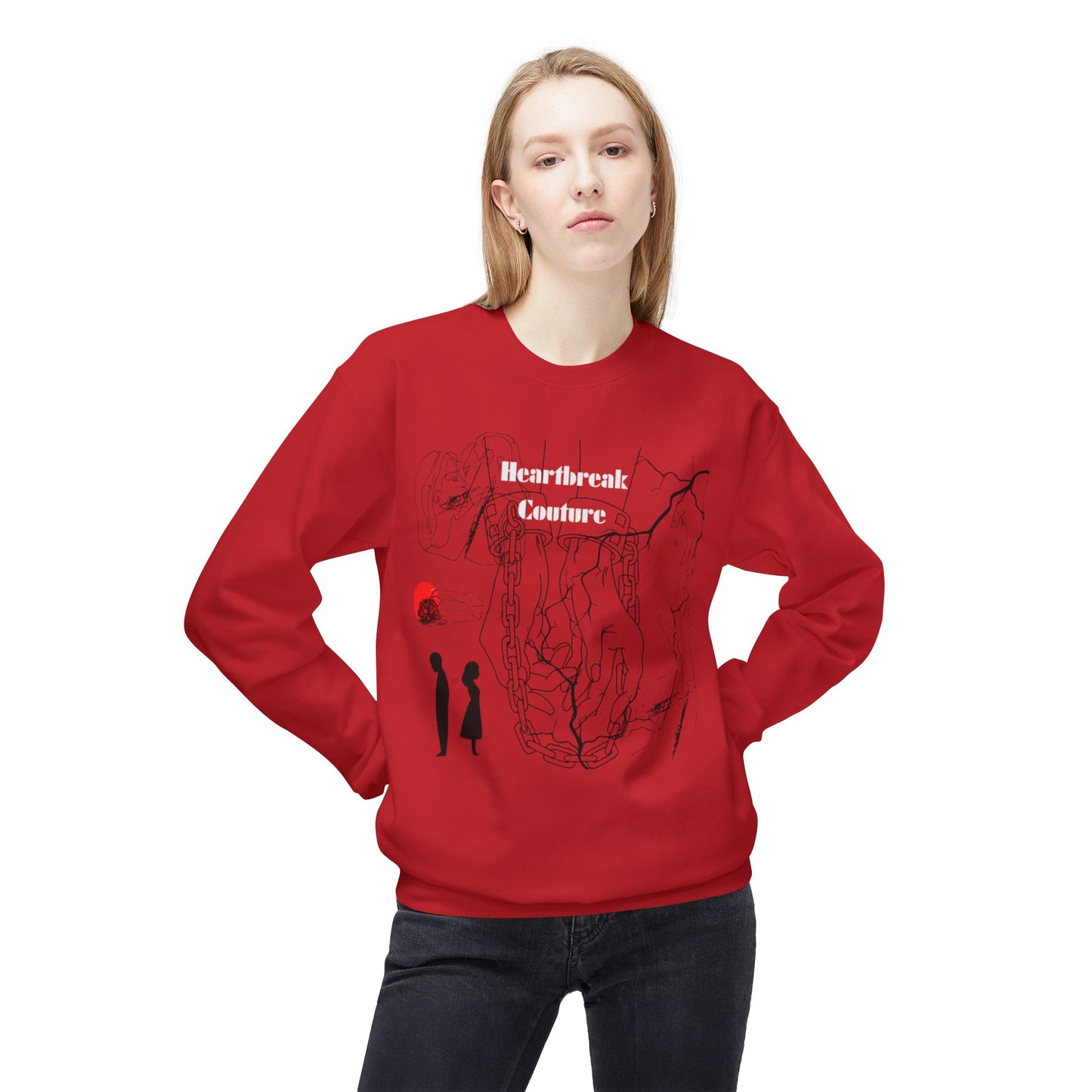 Heartbreak Couture Sweatshirt — Romantic Broken-Heart Graphic Crewneck